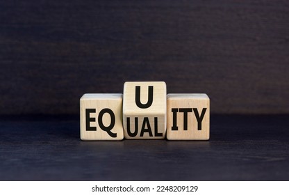 Equity or equality symbol. Concept word Equity Equality on wooden cubes. Beautiful black table black background. Business and equity or equality concept. Copy space. - Shutterstock ID 2248209129