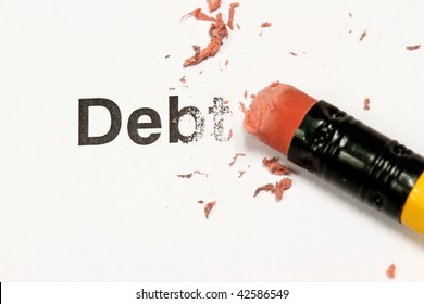 Eraser And Word Debt Concept Of Reduce Debt