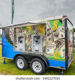 ERATH, L.A. / USA - JULY 4, 2019: Mobile ATM Machine Pop Up Trailer Located At A Carnival For The Fourth Of July, Independence Day Festival In Erath, Louisiana.