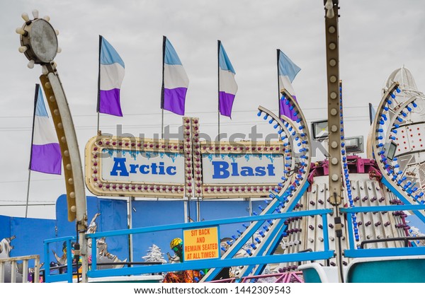 ERATH, L.A. / USA - JULY 4, 2019: Arctic Blast\
adult ride at the street fair, located at a carnival for Fourth of\
July festival in Erath,\
Louisiana.