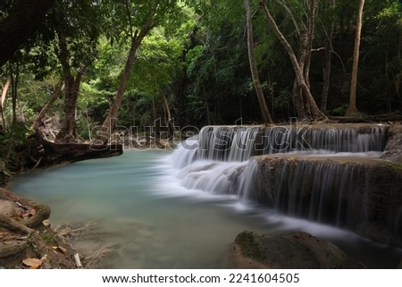 Erawan Falls with emerald green ponds in West Thailand in the Tenasserim Hills range of Kanchanaburi Province