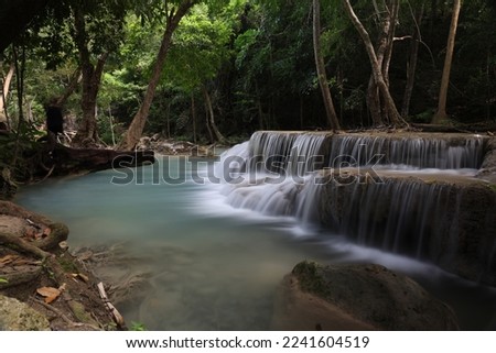 Erawan Falls with emerald green ponds in West Thailand in the Tenasserim Hills range of Kanchanaburi Province