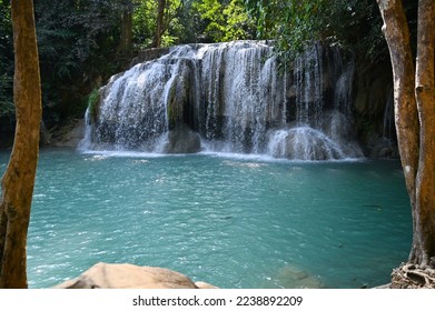 Erawan very beautiful waterfall in Kanchanaburi Thailand ,the most destination of national park - Shutterstock ID 2238892209