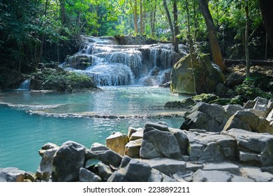 Erawan very beautiful waterfall in Kanchanaburi Thailand ,the most destination of national park - Shutterstock ID 2238892211