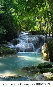 Erawan very beautiful waterfall in Kanchanaburi Thailand ,the most destination of national park - Shutterstock ID 2238892213