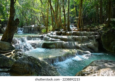 Erawan very beautiful waterfall in Kanchanaburi Thailand ,the most destination of national park - Shutterstock ID 2238892215