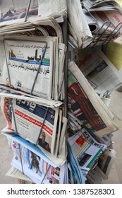 ERBIL, IRAQ- A Newspaper Dealer With Arabic Newspapers In Erbil, The Capital Of The Iraqi Kurdistan Regional Government. March 16, 2013.