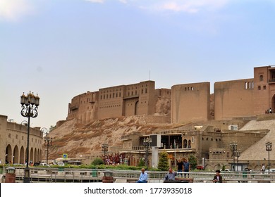 Erbil, Kurdistan / Iraq - 25 September 2019: Sunset Over UNESCO Irbil Citadel Fortress At Dusk Landmark Historic Sight