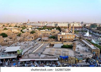 Erbil, Kurdistan / Iraq - 27 September 2017: Main square lateral left view from above Citadel mosque