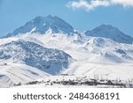 Erciyes Ski Center in the Winter Season, Erciyes Mountain Drone Photo, Kayseri Turkiye (Turkey)