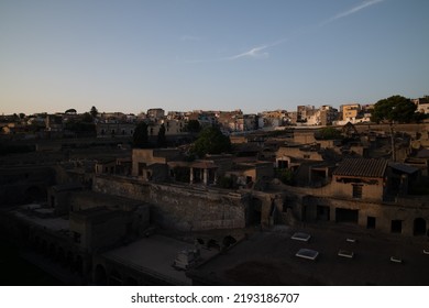 Ercolano, Italy - August 13, 2020: Ercolano Archeological Excavations. Roman City Remains And Ruins. Heritage Of Mediterranean Culture. Italian Unesco Site