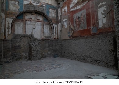 Ercolano, Italy - August 13, 2020: Ercolano Archeological Excavations. Roman City Remains And Ruins. Heritage Of Mediterranean Culture. Italian Unesco Site