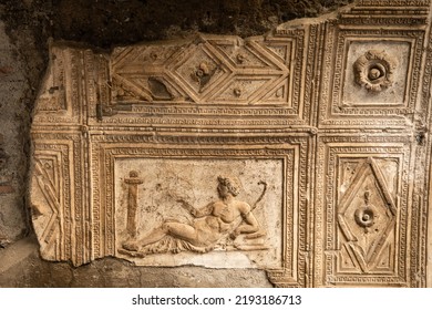 Ercolano, Italy - August 13, 2020: Ercolano Archeological Excavations. Roman City Remains And Ruins. Heritage Of Mediterranean Culture. Italian Unesco Site