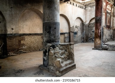 Ercolano, Italy - August 13, 2020: Ercolano Archeological Excavations. Roman City Remains And Ruins. Heritage Of Mediterranean Culture. Italian Unesco Site