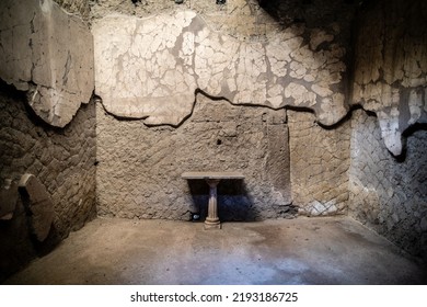 Ercolano, Italy - August 13, 2020: Ercolano Archeological Excavations. Roman City Remains And Ruins. Heritage Of Mediterranean Culture. Italian Unesco Site