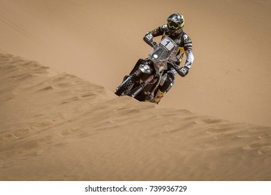 Erfoud, Morocco. October 9, 2017. Oilibya Cross-Country Rally of Morocco, preparation to Dakar 2018. Pablo Quintanilla, Husqvarna, FIM world champion 2017, in the dunes.