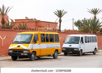 Erfoud, Morocco - September 27, 2019: School buses Renault Master T35D in the town street.