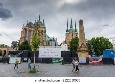 ERFURT, GERMANY, 28 JULY 2020: Cathedral and church of Erfurt in the main square