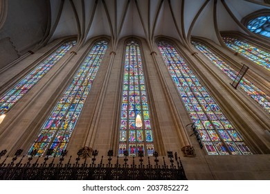 Erfurt, Germany - Jan 18, 2020: Windows at Erfurt Cathedral Interior - Erfurt, Thuringia, Germany