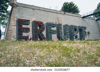 ERFURT, GERMANY - Jun 03, 2021: The sign of Erfurt city in big capital letters in Germany