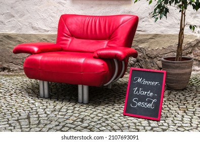 Erfurt, Thuringia, Germany, 2018, April, 22, Red Armchair And Seat For Customers In Love And Waiting