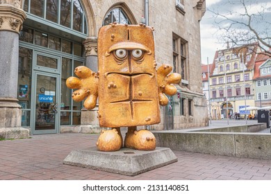 Erfurt, thuringia, germany - February 20th, 2022: Statue of bernd the bread at the town centre of erfurt city