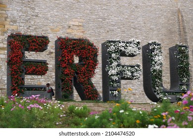 Erfurt, Thuringia Germany october  8 2021     sign of city erfurt with flowers          