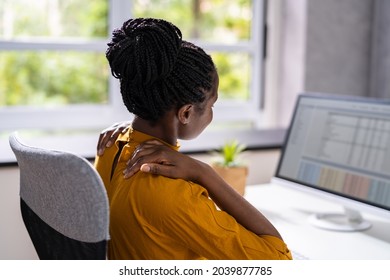 Ergonomic Chair And Posture Behind Workstation Computer. Shoulder Pain