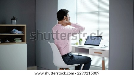 Ergonomic Chair And Posture Behind Workstation Computer. Shoulder Pain