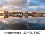 Erie, Pennsylvania, USA downtown cityscape on the lake in the morning.
