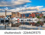 Erie, Pennsylvania, USA downtown cityscape on the lake in the morning.