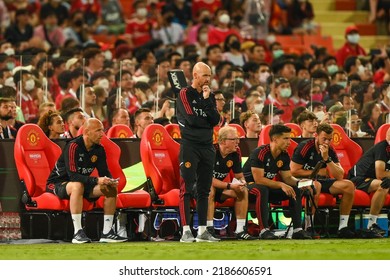 Erik ten Hag manager of Manchester United look on during the Match Manchester Utd and Liverpool at Rajamangala Stadium on July12 2022, Bangkok Thailand
