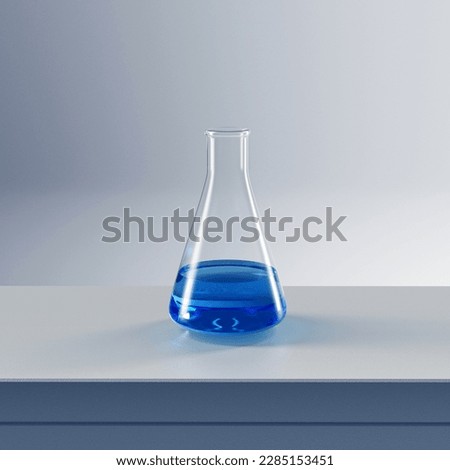 Erlenmeyer flask with blue liquid isolated on white background