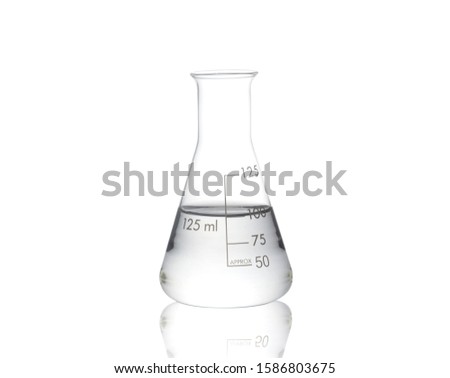 An Erlenmeyer flask with water(liquid, fluid)  in the laboratory
