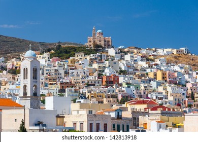 Ermoupolis At Syros Island Against A Blue Sky, Greece