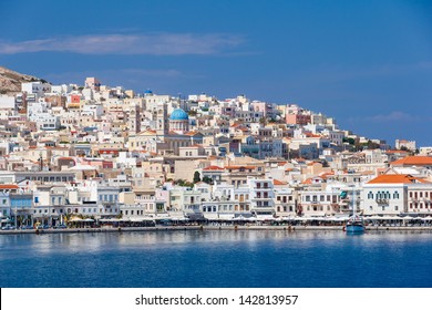 Ermoupolis At Syros Island Against A Blue Sky, Greece