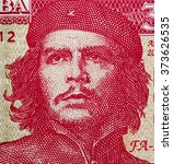 Ernesto Che Guevara portrait on Cuban 3 pesos banknote close up macro, Cuba money closeup