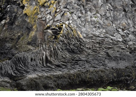 Eroded basalt column formations at Londrangar in Iceland
