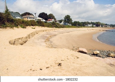 Eroded Connecticut Beach Shoreline After A Storm.