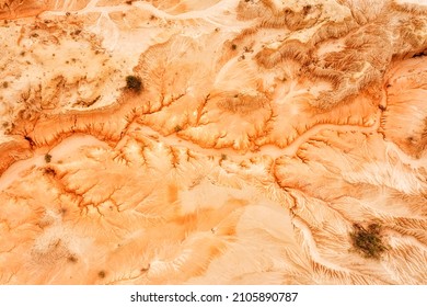 Eroded Dry Lake Mungo Bed In Australian Outback National Park - Sandstone And Clay Formation After Wind And Water Erosion In Aerial Top Down View.