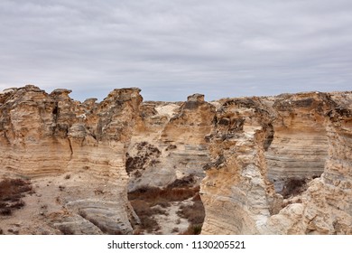 Eroded Rock Formations In Castle Rock Badlands, Kansas, USA.