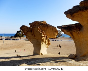 Eroded rock formations in front of the sea, in the Bolnuevo town (Murcia, Spain)