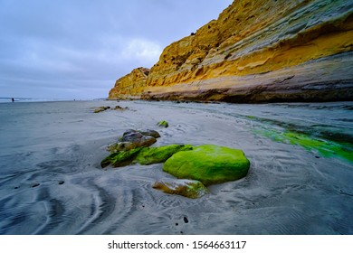 Eroded Sandstone California Cliffs And Torrey Pines State Beach Landscape Scenic View At La Jolla Shores North Of San Diego,USA