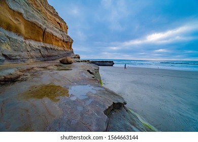 Eroded Sandstone California Cliffs And Torrey Pines State Beach Landscape Scenic View At La Jolla Shores North Of San Diego,USA