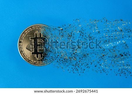 Eroding Bitcoin Digital Gold Melts Away on Blue.