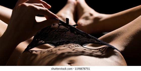 Erotica and underwear concept. Sensual girl, ecstasy, orgasm. Nude woman, naked female, sensual woman, nude body.