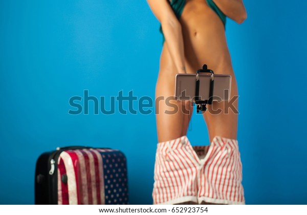 Erotically Undressing Woman Body Bedroom Beautiful Stock