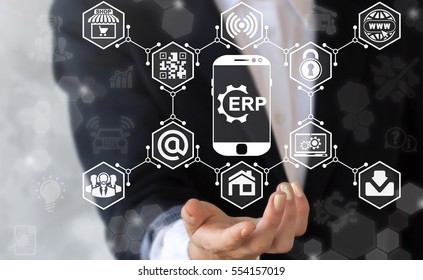 Erp Business Smart Phone Iot Computer Web Mobile Enterprise Resource Planning Gear Icon Concept. Computing Access Internet Finance Technology