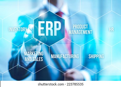 ERP computer software concept businessman selecting interface