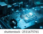 ERP enterprise resource and planning concept. Enterprise resource planning. Business concept. AI and future modern technology. Virtual digital ERP screen display panel.